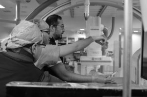 Dr. Ali Aziz Sultan and Dr. Ramsey Ashour preparing for an endovascular procedure