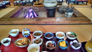 Eating by the fire in the mountains